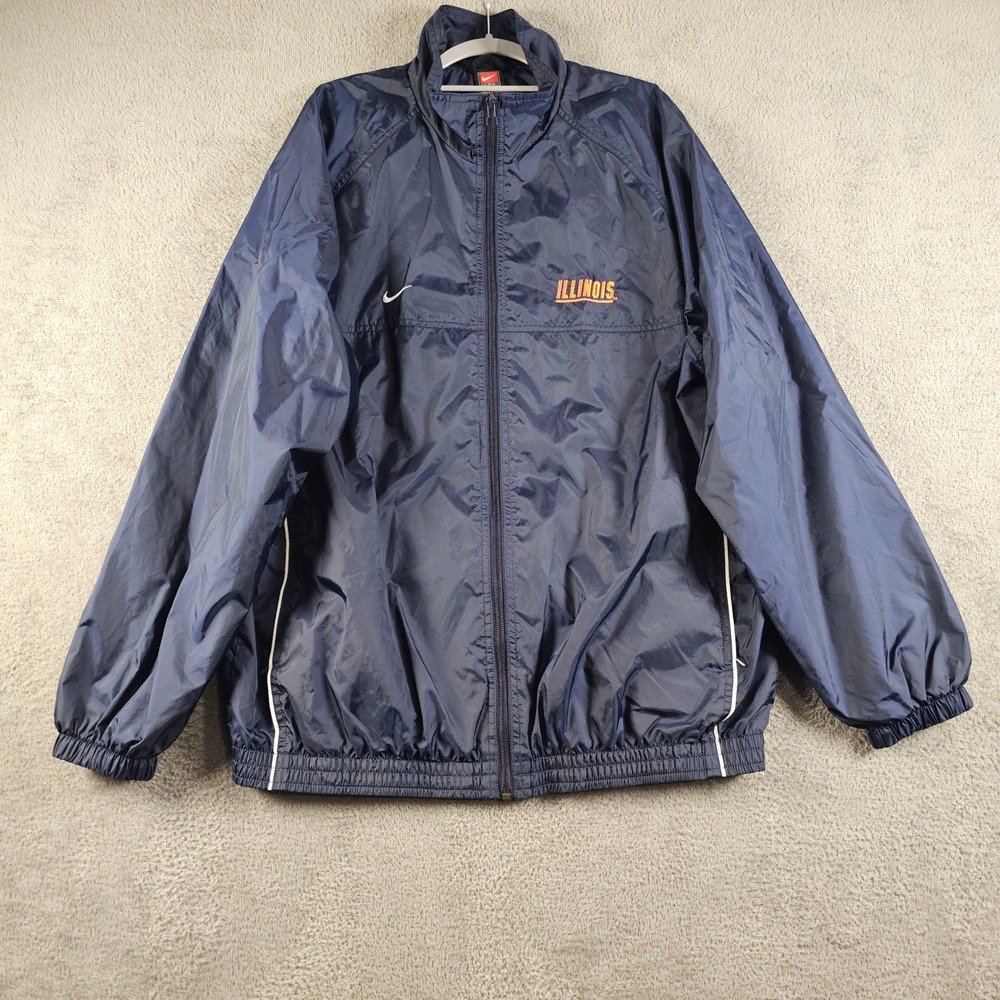 Vintage Nike Team Illinois Fighting Illini Windbreaker Jacket Navy Blue Large